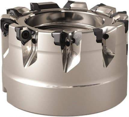 Seco - 9 Inserts, 63mm Cut Diam, 27mm Arbor Diam, 4mm Max Depth of Cut, Indexable Square-Shoulder Face Mill - 90° Lead Angle, 40mm High, XNEX 0403 Insert Compatibility, Through Coolant - Eagle Tool & Supply