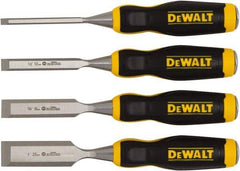 DeWALT - 4 Piece Wood Chisel Set - 11-29/32" OAL, High-impact Polypropylene & Rubber, Sizes Included 1/4 to 1" - Eagle Tool & Supply