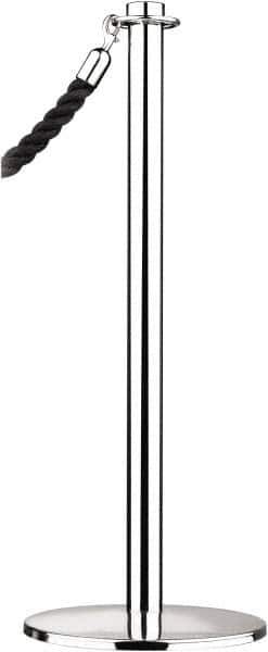 Tensator - 34" High, 2" Pole Diam, Barrier Post Base - 14" Base Diam, Round Stainless Steel Base, Polished Chrome (Color) Steel Post, For Outdoor Use - Eagle Tool & Supply