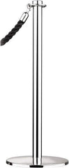 Tensator - 34" High, 2" Pole Diam, Barrier Post Base - 14" Base Diam, Round Stainless Steel Base, Polished Chrome (Color) Steel Post, For Outdoor Use - Eagle Tool & Supply