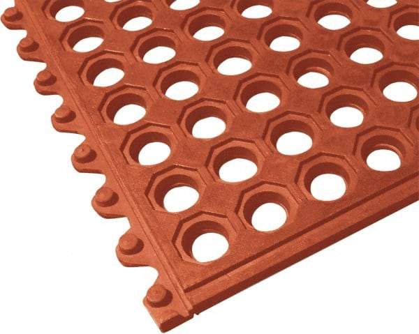 PRO-SAFE - 3' Long x 3' Wide x 5/8" Thick, Anti-Fatigue Modular Matting Tiles - Male, 1 Interlocking Side, Red, For Dry & Wet Areas - Eagle Tool & Supply