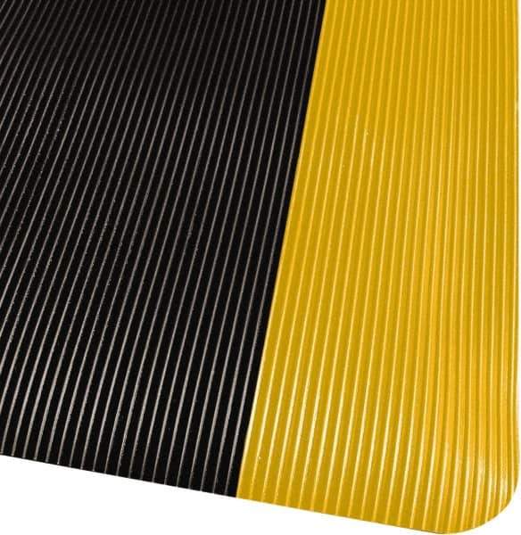 PRO-SAFE - 75' Long x 3' Wide, Dry Environment, Anti-Fatigue Matting - Black with Yellow Borders, Vinyl with Vinyl Sponge Base, Beveled on 4 Sides - Eagle Tool & Supply