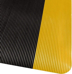 PRO-SAFE - 3' Long x 2' Wide, Dry Environment, Anti-Fatigue Matting - Black with Yellow Borders, Vinyl with Vinyl Sponge Base, Beveled on 4 Sides - Eagle Tool & Supply