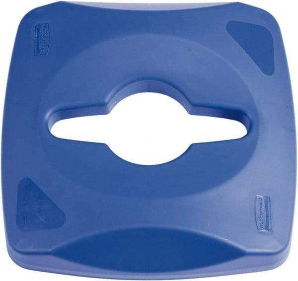 Rubbermaid - Square Lid for Use with 23 Gal Square Recycle Containers - Blue, Plastic, For Untouchable Trash Cans - Eagle Tool & Supply