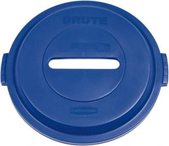 Rubbermaid - Round Lid for Use with 32 Gal Round Recycle Containers - Blue, Plastic, For 2632 Brute Trash Cans - Eagle Tool & Supply