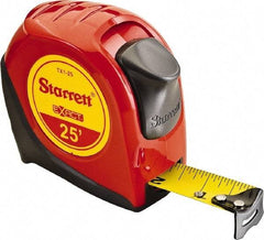 Starrett - 25' x 1" Yellow Blade Tape Measure - 1/16" Graduation, S1 Graduation Style, Red Case - Eagle Tool & Supply