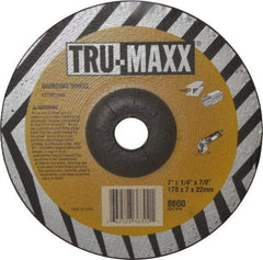 Tru-Maxx - 24 Grit, 7" Wheel Diam, 1/4" Wheel Thickness, 7/8" Arbor Hole, Type 27 Depressed Center Wheel - Aluminum Oxide, 8,600 Max RPM, Compatible with Angle Grinder - Eagle Tool & Supply