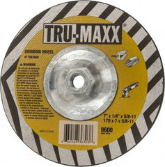 Tru-Maxx - 7" Wheel Diam, 1/4" Wheel Thickness, Type 27 Depressed Center Wheel - Aluminum Oxide, 8,600 Max RPM, Compatible with Angle Grinder - Eagle Tool & Supply