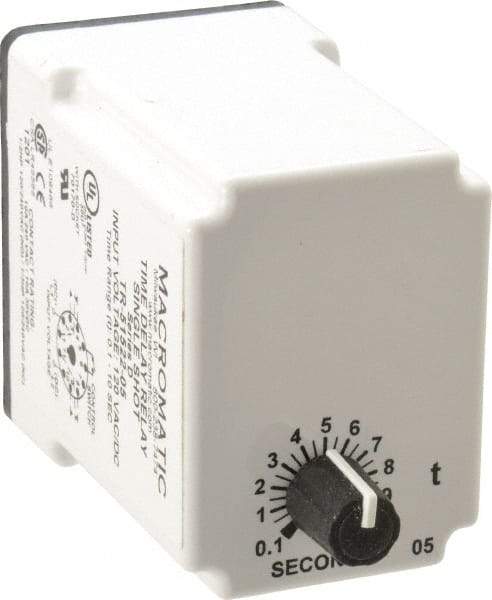 Macromatic - 11 Pin, Multiple Range DPDT Time Delay Relay - 10 Contact Amp, 120 VAC/VDC, Knob - Eagle Tool & Supply