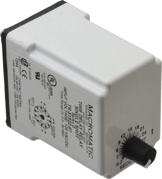 Macromatic - 11 Pin, Multiple Range DPDT Time Delay Relay - 10 Contact Amp, 120 VAC/VDC, Knob - Eagle Tool & Supply