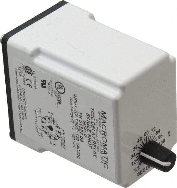 Macromatic - 11 Pin, Multiple Range DPDT Time Delay Relay - 10 Contact Amp, 120 VAC/VDC, Knob - Eagle Tool & Supply