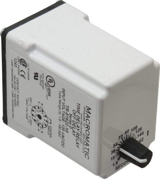 Macromatic - 11 Pin, Multiple Range DPDT Time Delay Relay - 10 Contact Amp, 120 VAC/VDC, Knob - Eagle Tool & Supply