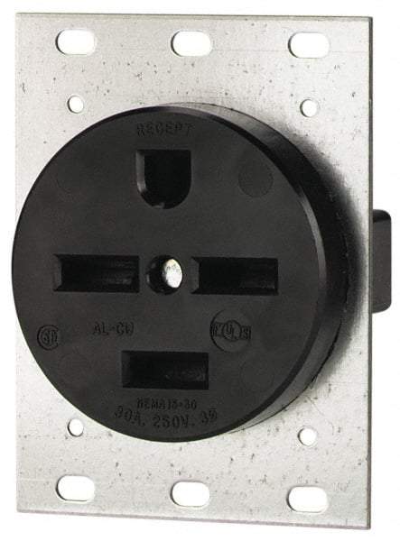 Cooper Wiring Devices - 250 VAC, 30 Amp, 15-30R NEMA Configuration, Black, Industrial Grade, Self Grounding Single Receptacle - 1 Phase, 3 Poles, 4 Wire, Flush Mount - Eagle Tool & Supply