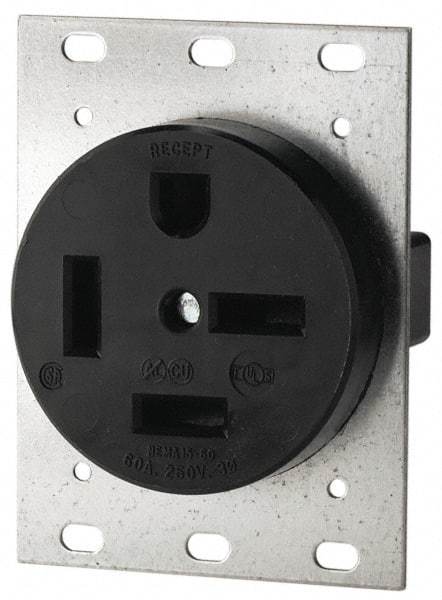 Cooper Wiring Devices - 250 VAC, 50 Amp, 15-50R NEMA Configuration, Black, Industrial Grade, Self Grounding Single Receptacle - 1 Phase, 3 Poles, 4 Wire, Flush Mount - Eagle Tool & Supply