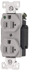 Cooper Wiring Devices - 125 VAC, 15 Amp, 5-15R NEMA Configuration, Gray, Hospital Grade, Self Grounding Duplex Receptacle - 1 Phase, 2 Poles, 3 Wire, Flush Mount, Antimicrobial, Chemical and Impact Resistant - Eagle Tool & Supply