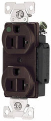 Cooper Wiring Devices - 125 VAC, 20 Amp, 5-20R NEMA Configuration, Brown, Hospital Grade, Self Grounding Duplex Receptacle - 1 Phase, 2 Poles, 3 Wire, Flush Mount, Antimicrobial, Chemical and Impact Resistant - Eagle Tool & Supply