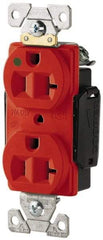 Cooper Wiring Devices - 125 VAC, 20 Amp, 5-20R NEMA Configuration, Red, Hospital Grade, Self Grounding Duplex Receptacle - 1 Phase, 2 Poles, 3 Wire, Flush Mount, Antimicrobial, Chemical and Impact Resistant - Eagle Tool & Supply