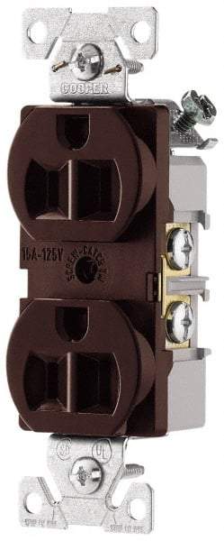 Cooper Wiring Devices - 125 VAC, 15 Amp, 5-15R NEMA Configuration, Brown, Specification Grade, Self Grounding Duplex Receptacle - 1 Phase, 2 Poles, 3 Wire, Flush Mount, Tamper Resistant - Eagle Tool & Supply