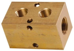 Made in USA - 1/2" Inlet, 3/8" Outlet Manifold - 2-3/4" Long x 1-1/2" Wide x 1-1/2" High, 0.2" Mount Hole, 2 Inlet Ports, 2 Outlet Ports - Eagle Tool & Supply