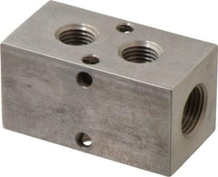 Made in USA - 3/8" Inlet, 1/4" Outlet Manifold - 2.38" Long x 1-1/4" Wide x 1-1/4" High, 0.2" Mount Hole, 2 Inlet Ports, 2 Outlet Ports - Eagle Tool & Supply