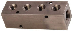 Made in USA - 1/4" Inlet, 1/8" Outlet Manifold - 3-1/4" Long x 1" Wide x 1" High, 0.17" Mount Hole, 2 Inlet Ports, 4 Outlet Ports - Eagle Tool & Supply