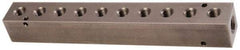 Made in USA - 3/8" Inlet, 1/4" Outlet Manifold - 9.38" Long x 1-1/4" Wide x 1-1/4" High, 0.2" Mount Hole, 2 Inlet Ports, 10 Outlet Ports - Eagle Tool & Supply