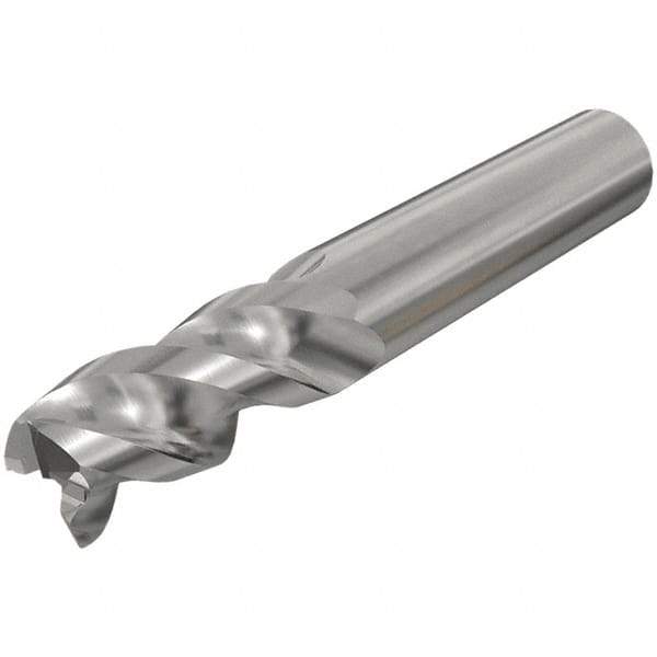 Iscar - 4mm, 12mm LOC, 6mm Shank Diam, 57mm OAL, 3 Flute, Solid Carbide Square End Mill - Single End, Uncoated, Spiral Flute, 45° Helix, Right Hand Cut, Right Hand Flute - Eagle Tool & Supply