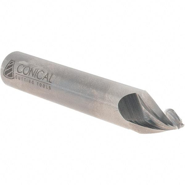 Made in USA - 20° Taper Angle per Side, 1/8" Small End Diam, 1/2" LOC, Solid Carbide 3 Flute Tapered Square End Mill - 3" OAL, 1/2" Shank Diam, Spiral Flute - Eagle Tool & Supply