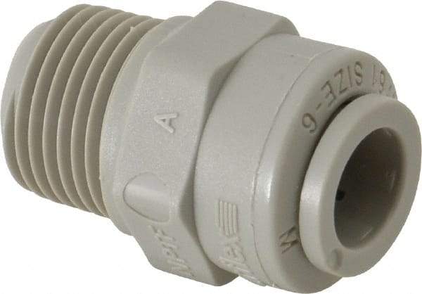 Parker - 3/8" Outside Diam, 3/8 NPTF, Acetal Push-to-Connect Tube Male Connector - 300 Max psi, Tan - Eagle Tool & Supply