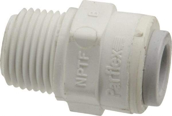 Parker - 3/8" Outside Diam, 3/8 NPTF, Polypropylene Push-to-Connect Tube Male Connector - 150 Max psi, Tan - Eagle Tool & Supply