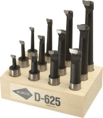 Borite - 5/16 to 11/16" Min Diam, 3/4 to 3-3/4" Max Depth, 5/8" Shank Diam, 2-1/4 to 5-1/4" OAL Boring Bar Set - C6 Carbide Tipped, Black Oxide Finish, Right Hand Cut, 12 Piece Set - Exact Industrial Supply