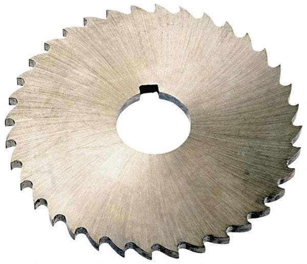 Keo - 5" Diam x 1/8" Blade Thickness x 1" Arbor Hole Diam, 44 Tooth Slitting and Slotting Saw - Arbor Connection, Right Hand, Uncoated, High Speed Steel, Concave Ground, Contains Keyway - Eagle Tool & Supply