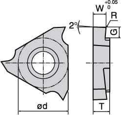 Tungaloy - 3100JTGR F Grade TH10, 1mm Cutting Width Carbide Grooving Insert - 2.1mm Max Depth of Cut, Right Hand, 0.05mm Corner Radius, Uncoated - Eagle Tool & Supply