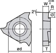 Tungaloy - 3100JTGR F Grade TH10, 1mm Cutting Width Carbide Grooving Insert - 2.1mm Max Depth of Cut, Right Hand, 0.05mm Corner Radius, Uncoated - Eagle Tool & Supply