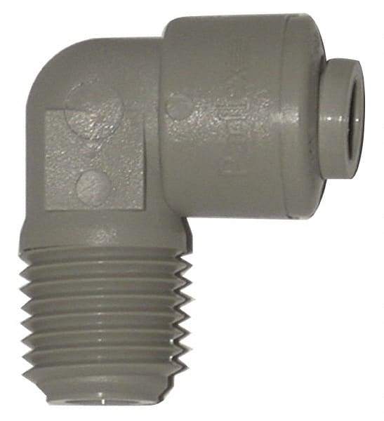 Parker - 1/2" Outside Diam, 1/2 NPTF, Acetal Push-to-Connect Tube Male Swivel Elbow - 250 Max psi, Gray - Eagle Tool & Supply