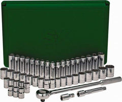 SK - 47 Piece 1/2" Drive Deep Well Socket Set - 12 Points, 1/2" to 1-1/2" (10mm to 24mm) Range, Inch/Metric Measurement Standard - Eagle Tool & Supply