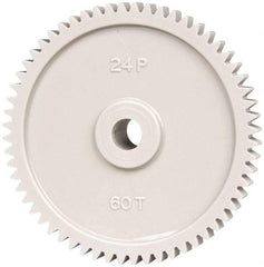 Made in USA - 24 Pitch, 2-1/2" Pitch Diam, 2.583" OD, 60 Tooth Spur Gear - 1/4" Face Width, 5/16" Bore Diam, 43/64" Hub Diam, 20° Pressure Angle, Acetal - Eagle Tool & Supply