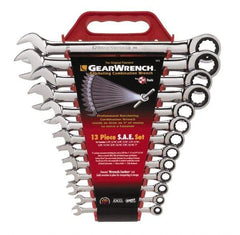 GearWrench - 13 Piece, 1/4" to 1", Combination Wrench Set - Inch Measurement Standard, Chrome Finish, Comes in Plastic Rack - Eagle Tool & Supply