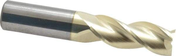 Accupro - 5/8", 1-5/8" LOC, 5/8" Shank Diam, 3-1/2" OAL, 3 Flute, Solid Carbide Square End Mill - Single End, ZrN Finish, Spiral Flute, 37° Helix, Centercutting, Right Hand Cut, Right Hand Flute - Eagle Tool & Supply