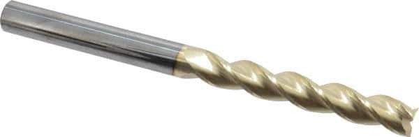 Accupro - 5/8", 4" LOC, 5/8" Shank Diam, 8" OAL, 3 Flute, Solid Carbide Square End Mill - Single End, ZrN Finish, Spiral Flute, 37° Helix, Centercutting, Right Hand Cut, Right Hand Flute - Eagle Tool & Supply