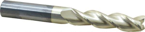 Accupro - 3/4", 3" LOC, 3/4" Shank Diam, 6" OAL, 3 Flute, Solid Carbide Square End Mill - Single End, ZrN Finish, Spiral Flute, 37° Helix, Centercutting, Right Hand Cut, Right Hand Flute - Eagle Tool & Supply