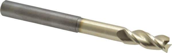 Accupro - 3/8", 1" LOC, 3/8" Shank Diam, 4" OAL, 3 Flute, Solid Carbide Square End Mill - Single End, ZrN Finish, Spiral Flute, 37° Helix, Centercutting, Right Hand Cut, Right Hand Flute - Eagle Tool & Supply