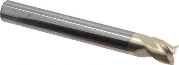 Accupro - 5/8", 3/4" LOC, 5/8" Shank Diam, 5" OAL, 3 Flute, Solid Carbide Square End Mill - Single End, ZrN Finish, Spiral Flute, 37° Helix, Centercutting, Right Hand Cut, Right Hand Flute - Eagle Tool & Supply