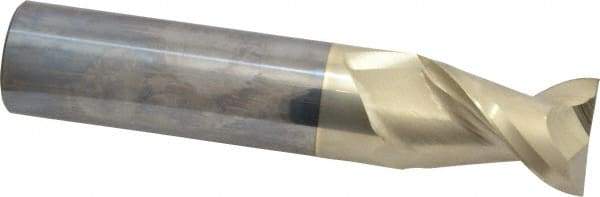 Accupro - 1", 1-1/2" LOC, 1" Shank Diam, 5" OAL, 2 Flute, Solid Carbide Square End Mill - Single End, ZrN Finish, Spiral Flute, 45° Helix, Centercutting, Right Hand Cut, Right Hand Flute - Eagle Tool & Supply