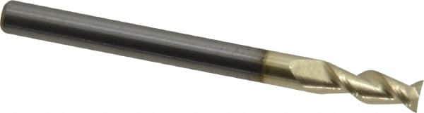 Accupro - 1/8", 5/16" LOC, 1/8" Shank Diam, 1-1/2" OAL, 2 Flute, Solid Carbide Square End Mill - Single End, ZrN Finish, Spiral Flute, 45° Helix, Centercutting, Right Hand Cut, Right Hand Flute - Eagle Tool & Supply