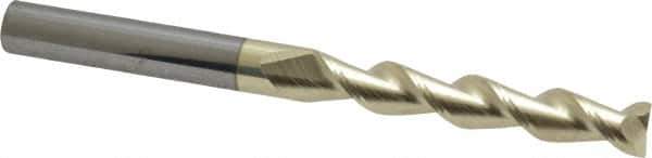 Accupro - 1/4", 1-1/2" LOC, 1/4" Shank Diam, 3" OAL, 2 Flute, Solid Carbide Square End Mill - Single End, ZrN Finish, Spiral Flute, 45° Helix, Centercutting, Right Hand Cut, Right Hand Flute - Eagle Tool & Supply