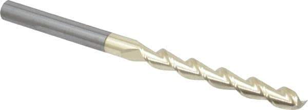 Accupro - 1/4", 2" LOC, 1/4" Shank Diam, 4" OAL, 2 Flute, Solid Carbide Square End Mill - Single End, ZrN Finish, Spiral Flute, 45° Helix, Centercutting, Right Hand Cut, Right Hand Flute - Eagle Tool & Supply