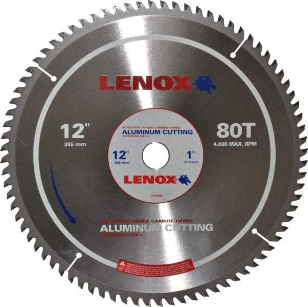 Lenox - 12" Diam, 1" Arbor Hole Diam, 80 Tooth Wet & Dry Cut Saw Blade - Titanium Carbide-Tipped, General Purpose Action, Standard Round Arbor - Eagle Tool & Supply