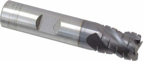 ProMax - 1/2" Diam, 5/8" LOC, 4 Flute Solid Carbide Roughing & Finishing Corner Radius End Mill - AlTiN Finish, 2-1/2" OAL, 1/2" Shank Diam, Weldon Shank, 40° Helix, Centercutting, Stub Length - Eagle Tool & Supply