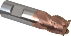 ProMax - 3/4" Diam, 1" LOC, 4 Flute Solid Carbide Roughing & Finishing Corner Radius End Mill - TiCN Finish, 3" OAL, 3/4" Shank Diam, Weldon Shank, 40° Helix, Centercutting, Stub Length - Eagle Tool & Supply